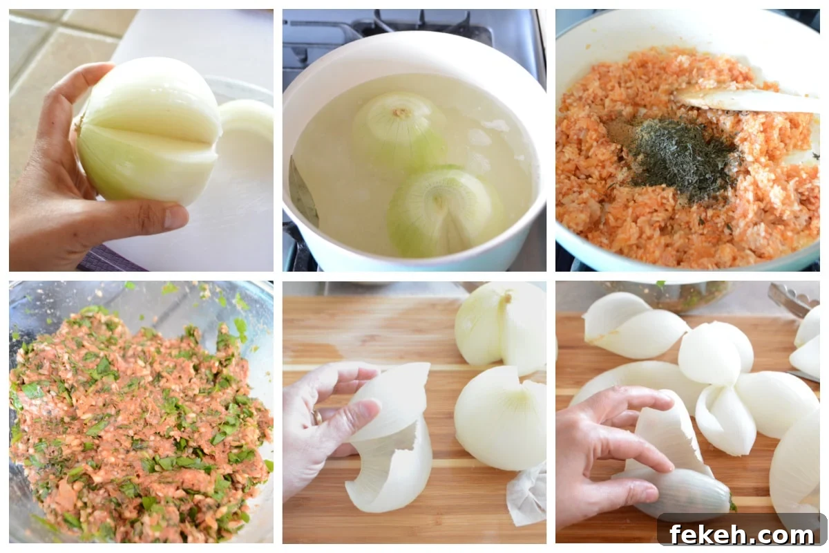 Slow Cooker Stuffed Onions with Savory Beef & Rice Filling 3 Step by step images for making stuffed onions.