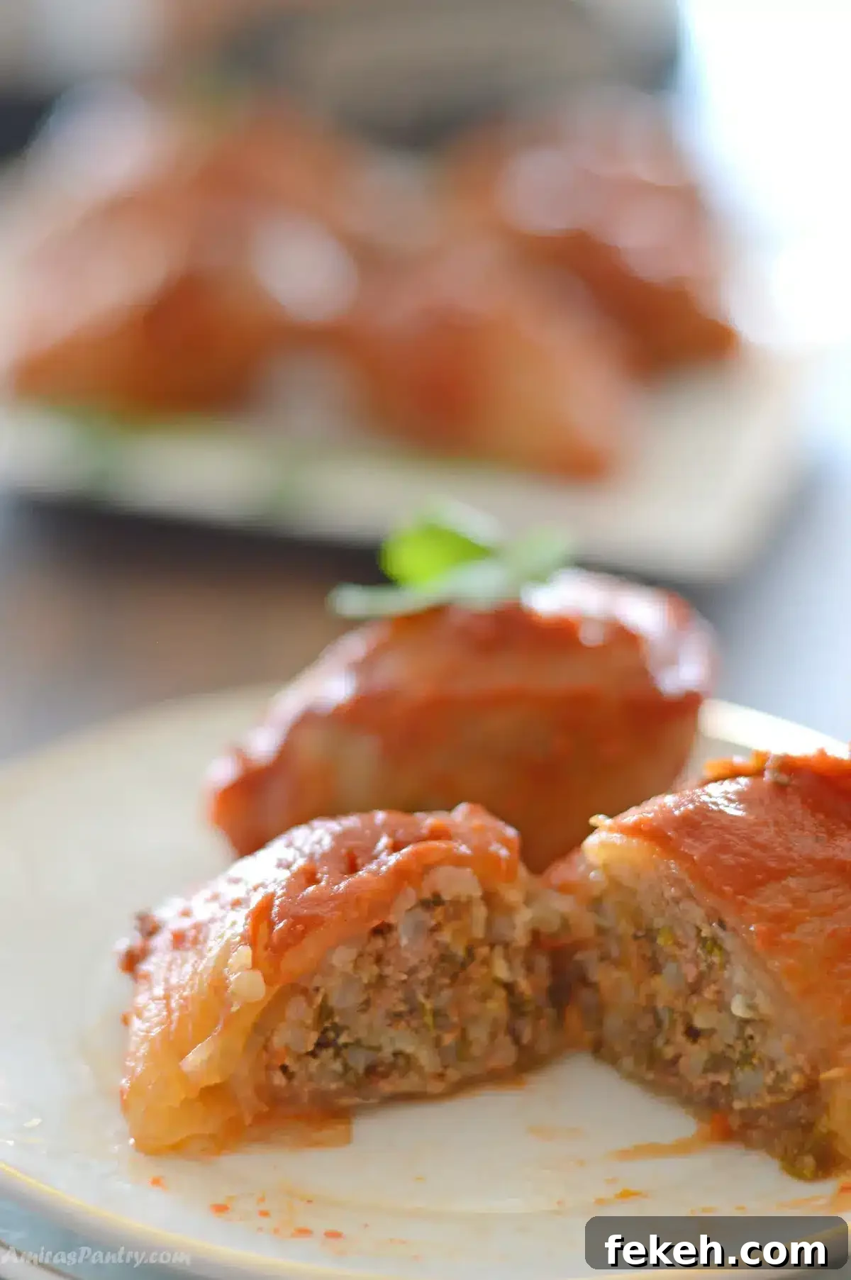 Slow Cooker Stuffed Onions with Savory Beef & Rice Filling 5 One stuffed onion cut in half to show inside.