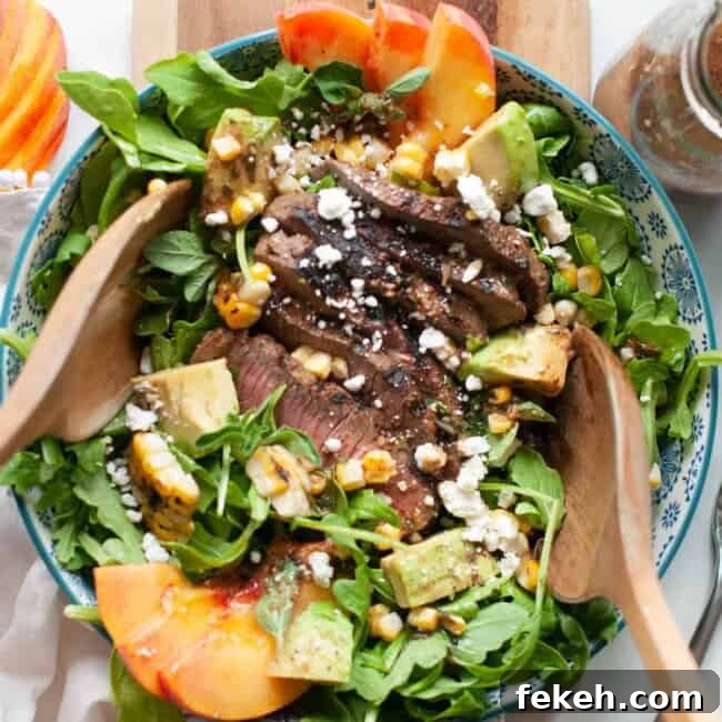grilled steak and peach salad