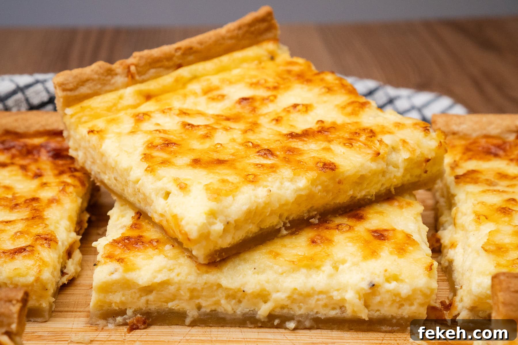 Classic Cheese Flan Recipe: Old-Fashioned Dinner Dessert 3 stacked slices of cheese flan
