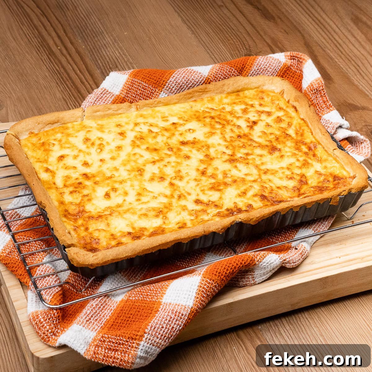Classic Cheese Flan Recipe: Old-Fashioned Dinner Dessert 21 Cheese flan cooling on a wire rack