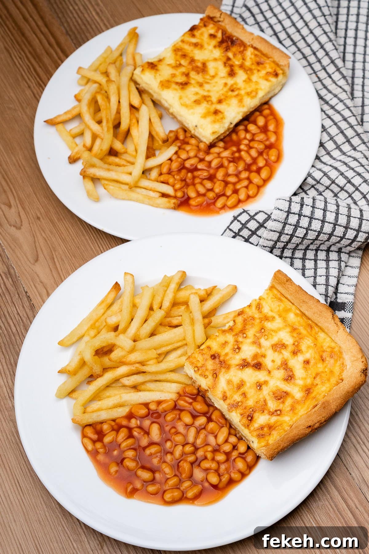 Classic Cheese Flan Recipe: Old-Fashioned Dinner Dessert 22 Two plates of cheese flan, chips and beans