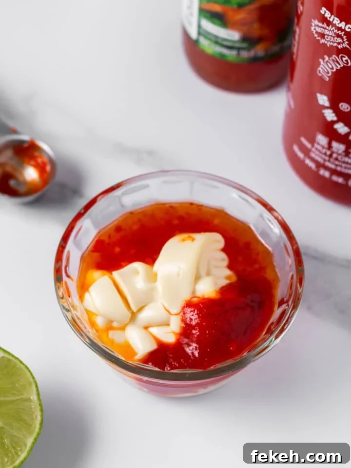 Spicy Shrimp Poke Bowl Recipe with Fresh Mango & Avocado 5 small bowl of sweet chili sauce, mayo and sriracha