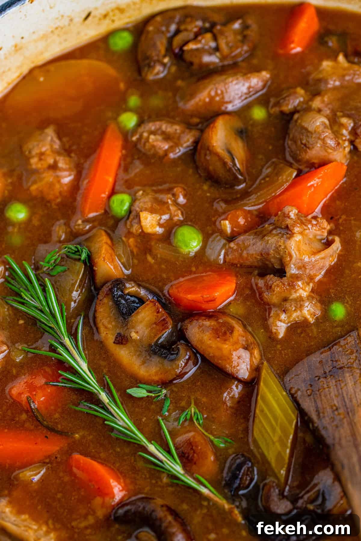 Hearty Venison Stew Recipe for Tender, Flavorful Game Meat 3 Close up of Venison Stew in dutch ovenn.