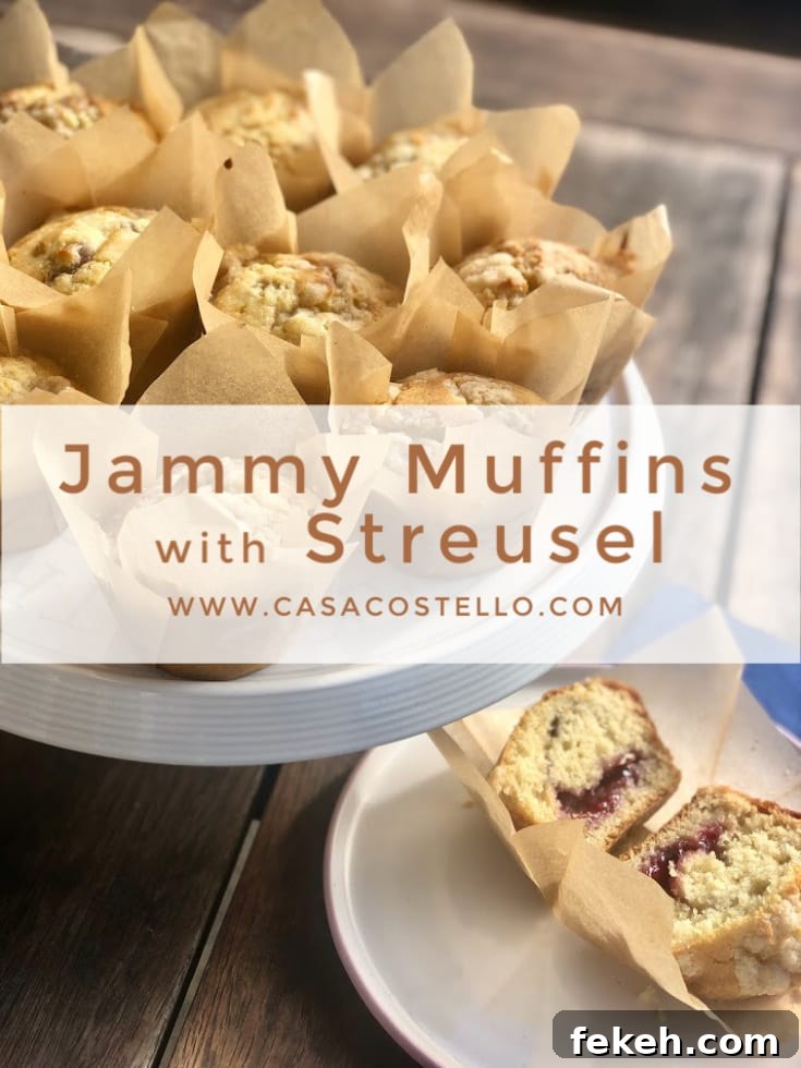 Jam-Filled Muffins with Crunchy Streusel Topping 2 Crunchy muffins with jam centres