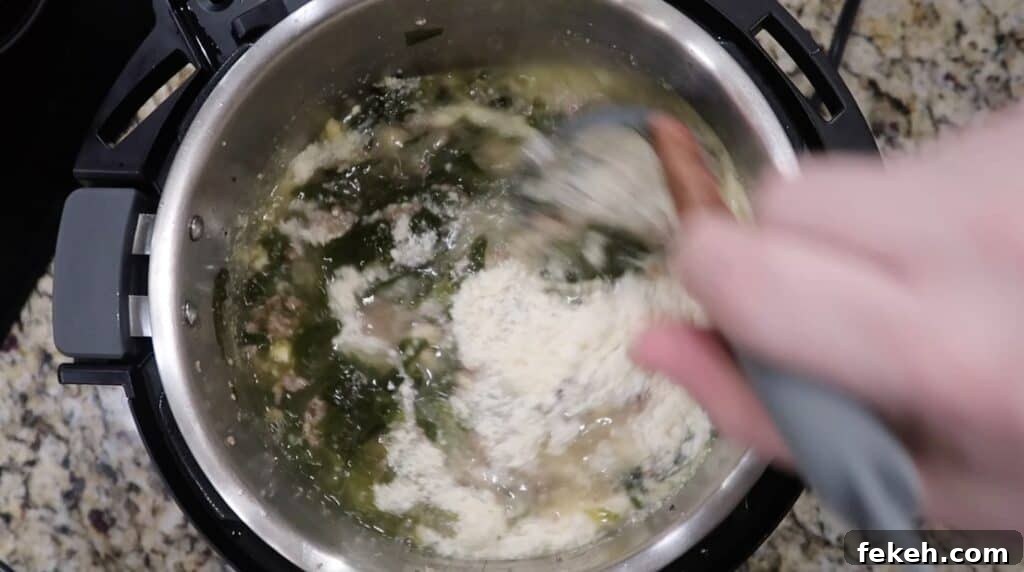 Instant Pot Escarole and White Bean Soup Recipe 21 Stirring pot