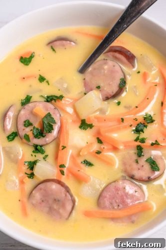 Cheesy Kielbasa and Potato Soup Recipe for Cozy Nights 6 Cheesy Kielbasa Potato Soup in a bowl.