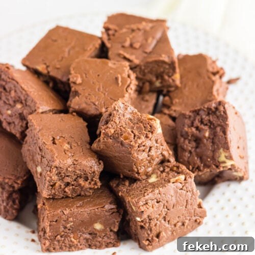 Closeup view of the fudge showing the creamy texture of the candy.