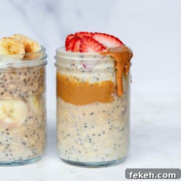 Creamy high-protein overnight oats made with protein powder and greek yogurt.