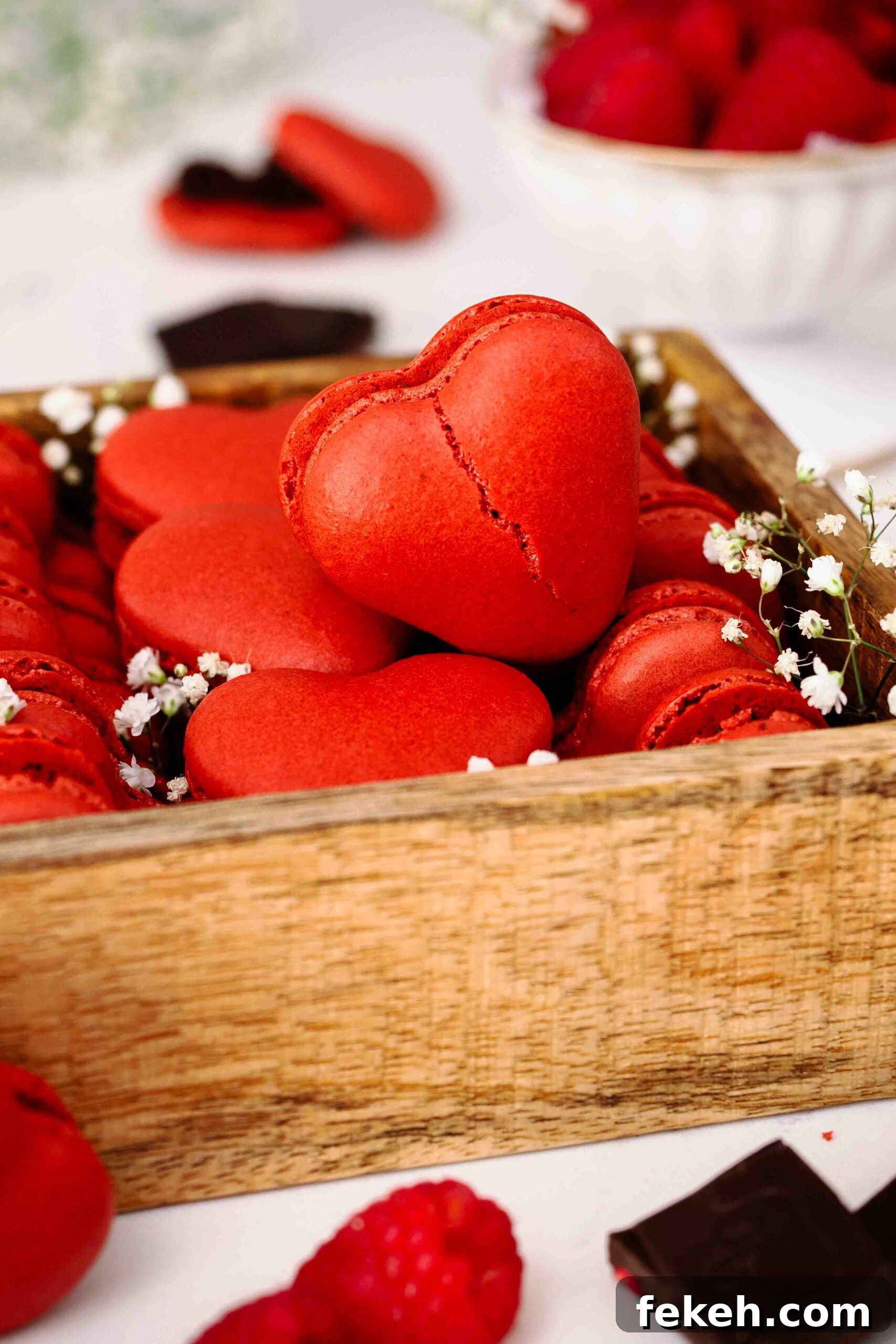 A heart-shaped macaron that cracked in the center during baking, leaving a broken heart.
