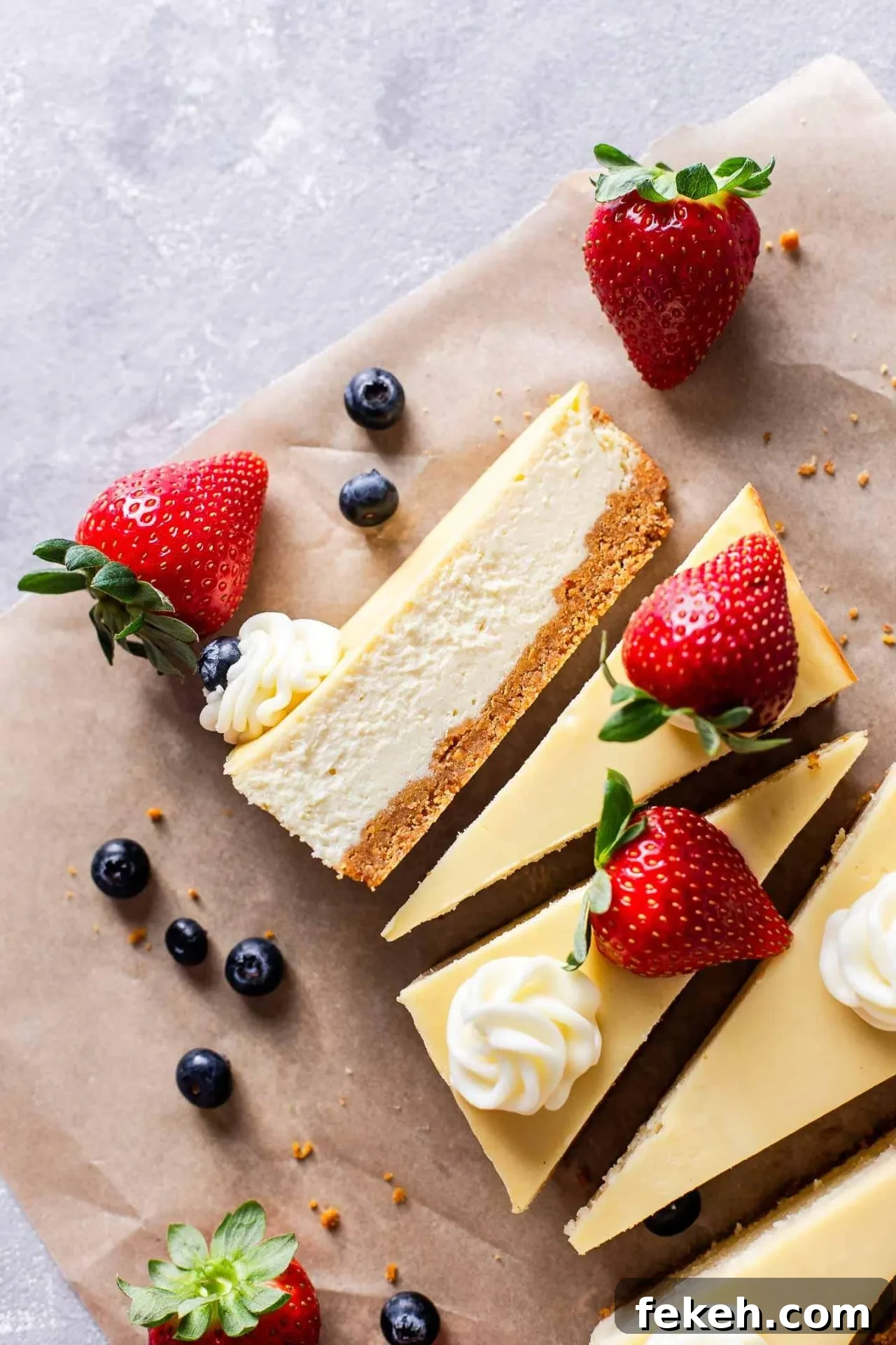 sliced small batch cheesecake on parchment paper (2)