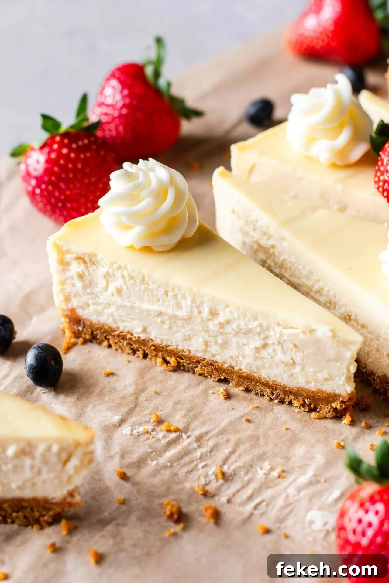 sliced small batch cheesecake on parchment paper (5)