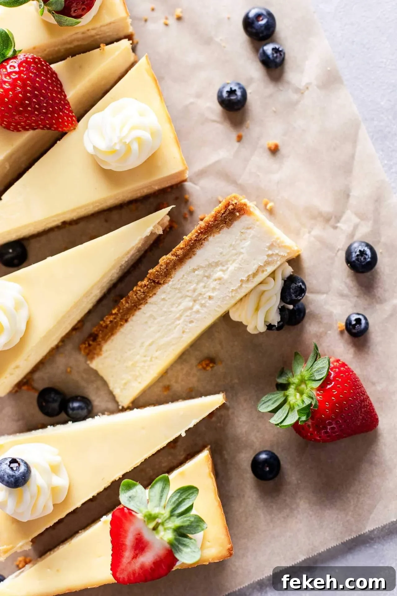 sliced small batch cheesecake on parchment paper (3)