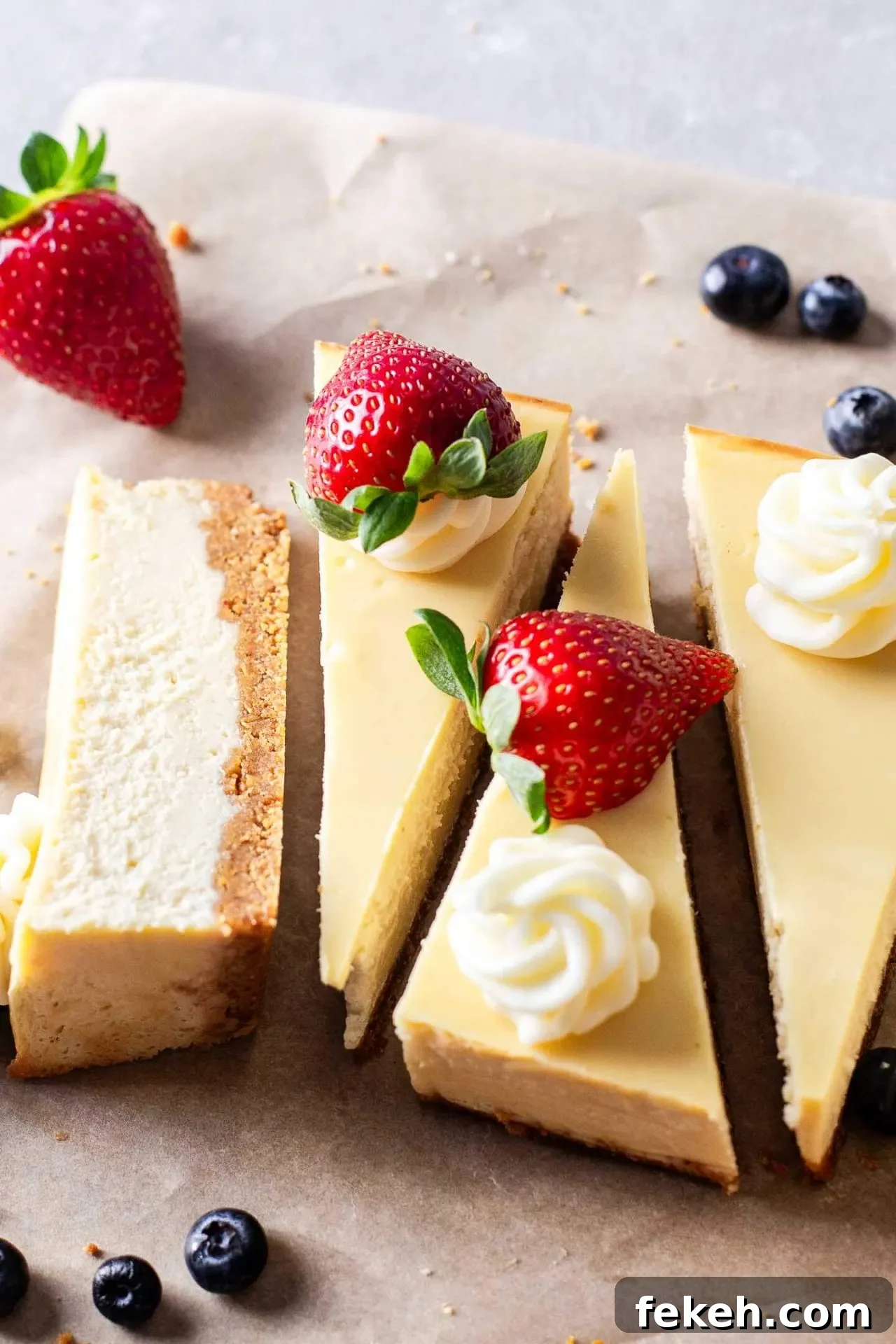 sliced small batch cheesecake on parchment paper (9)