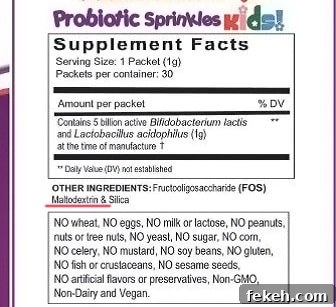 Example of natural supplement label intended for kids.