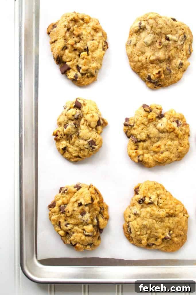 Chunky Monkey Banana Chocolate Chip Cookies Recipe 4 Chunky Monkey Cookies on a baking pan