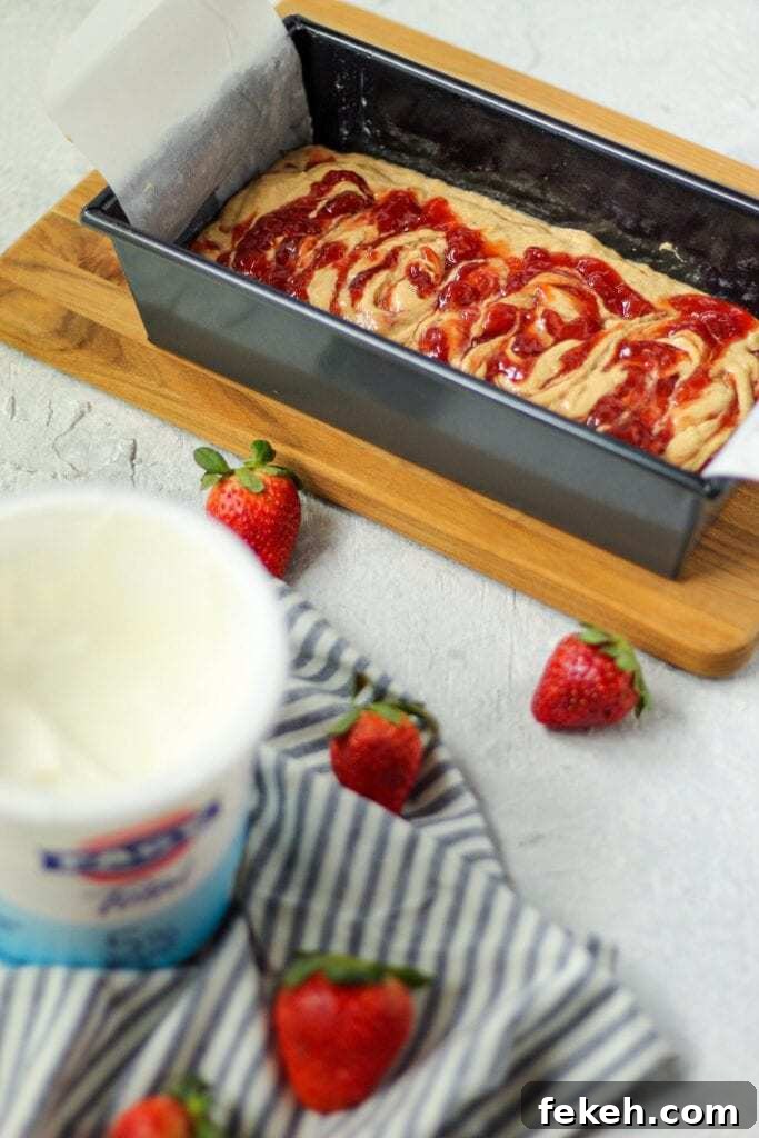 Peanut Butter and Jelly Yogurt Loaf Cake Batter - Pink Owl Kitchen