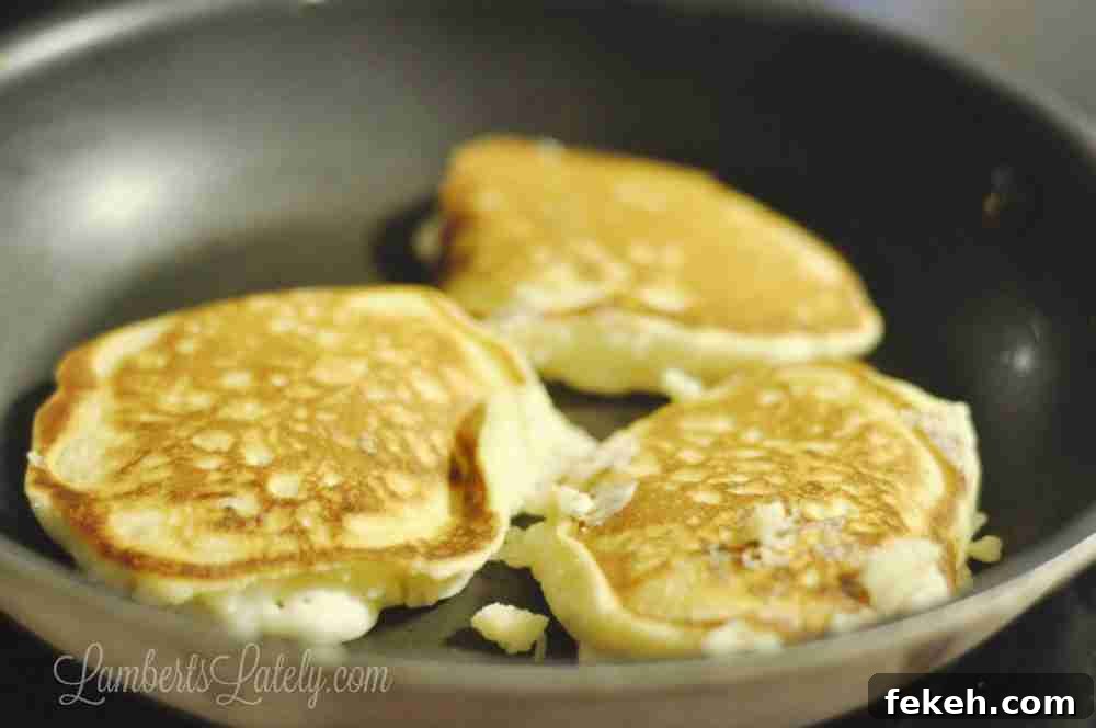 6-Week Breakfast Prep Plan with Weekly Menus & Printables 2 pancakes cooking in a pan.