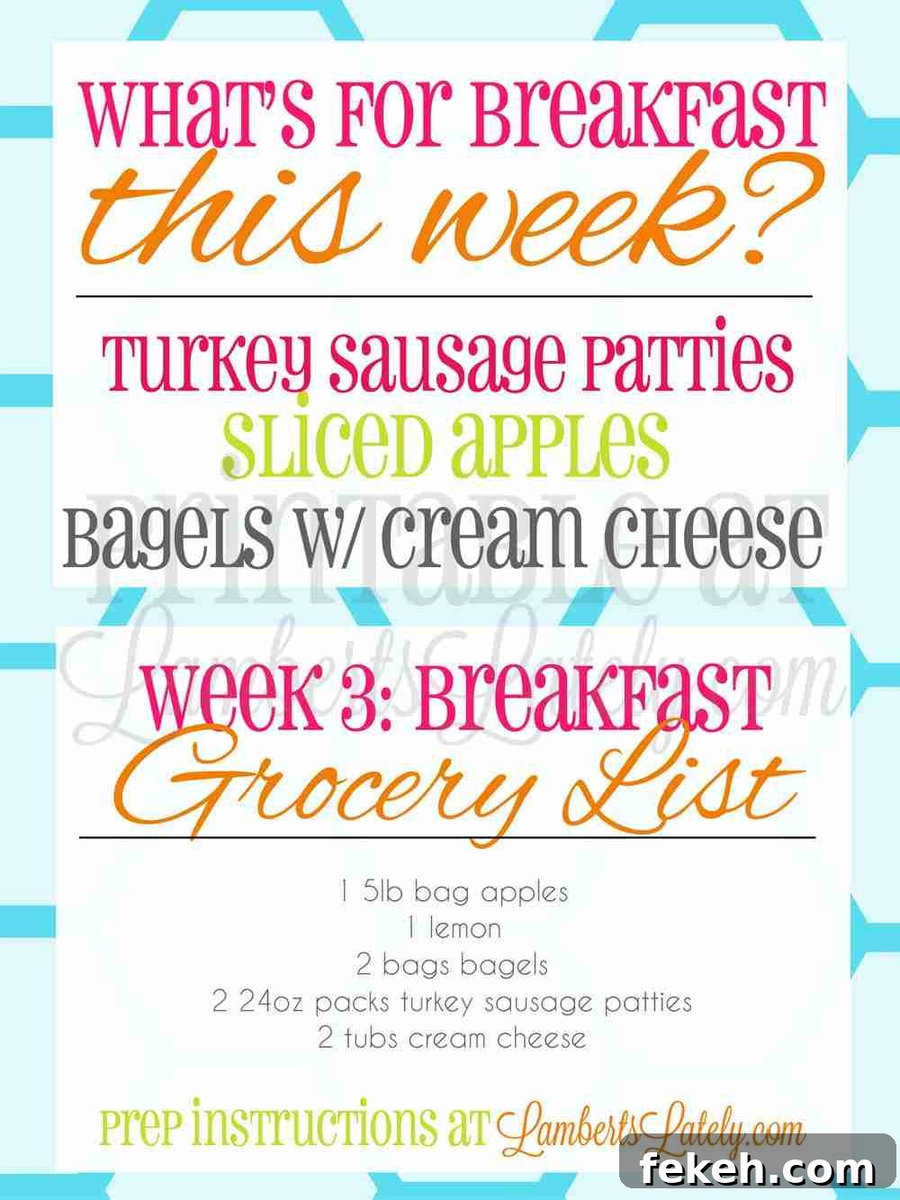 6-Week Breakfast Prep Plan with Weekly Menus & Printables 7 screenshot of what's for breakfast this week and grocery list for week 3.