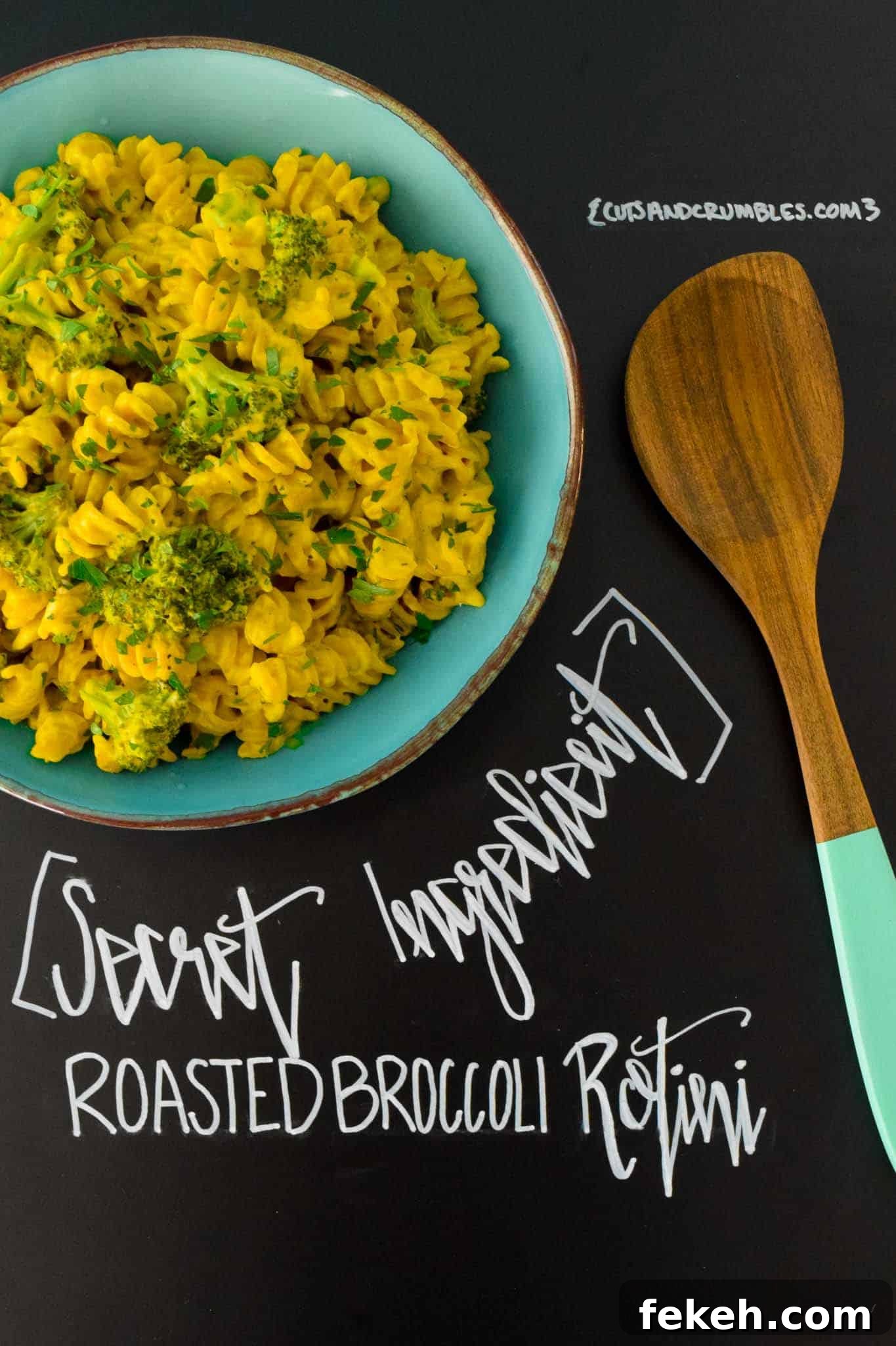 Roasted Broccoli Rotini with a Surprising Secret Ingredient 2 Secret Ingredient Roasted Broccoli Rotini with title written on chalkboard