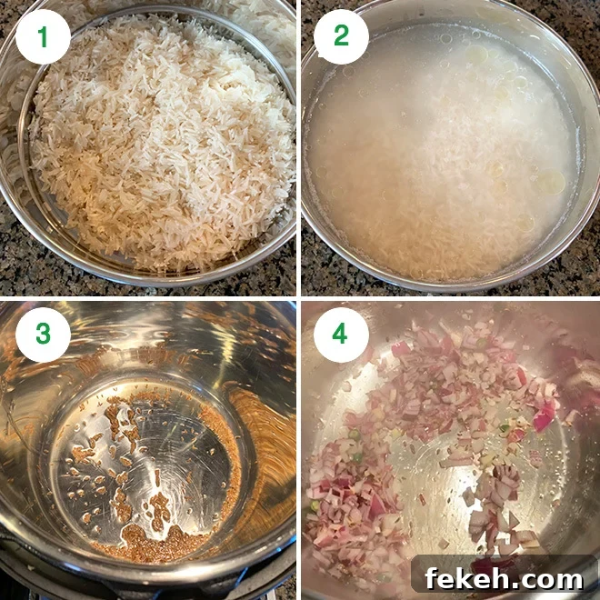 step by step pictures of making rice and dal together in the instant pot