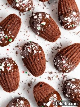 Chocolate Peppermint Madeleines Recipe for Festive Cookies 7 Chocolate peppermint madeleines dipped in chocolate and sprinkled with candy canes