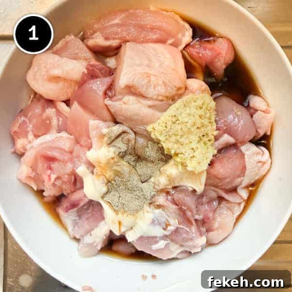 creating the marinade for Japanese karaage chicken.