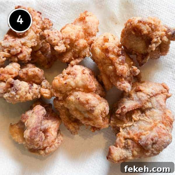 karaage chicken on paper towels.