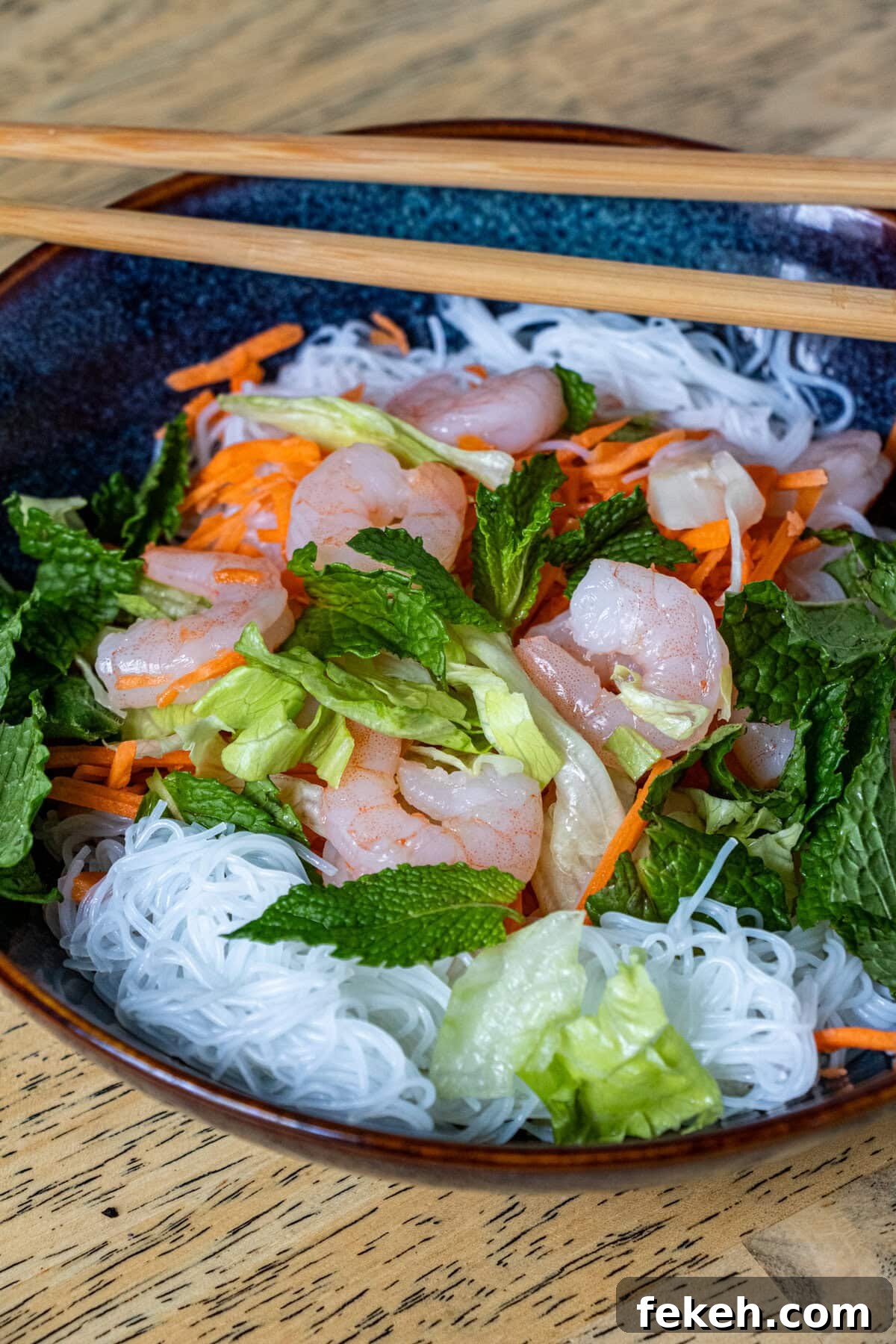 Bún Tôm Vietnamese Rice Noodle Salad with Grilled Shrimp 4 Closeup of Bun Tom Salad
