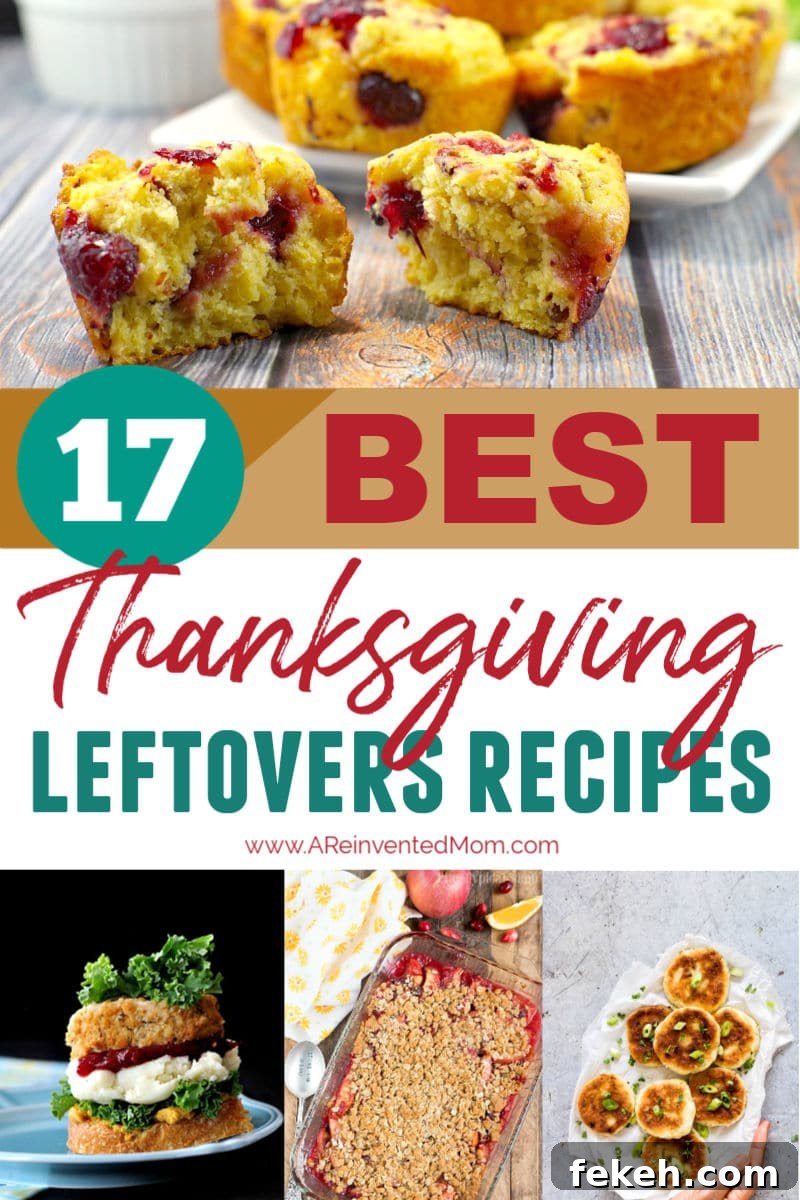 Photo collage of 5 dishes made with Thanksgiving leftovers.