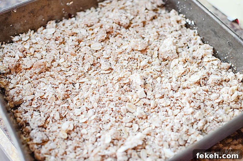 Pan of oatmeal bars before cooking