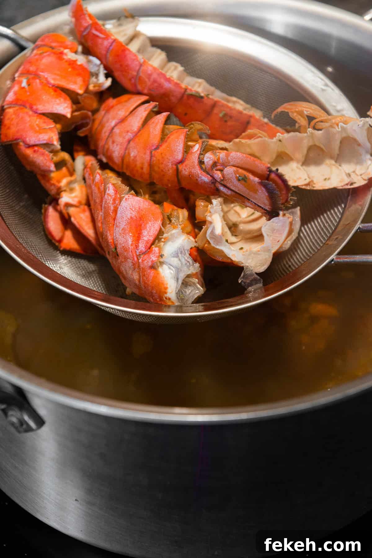 straining lobster stock