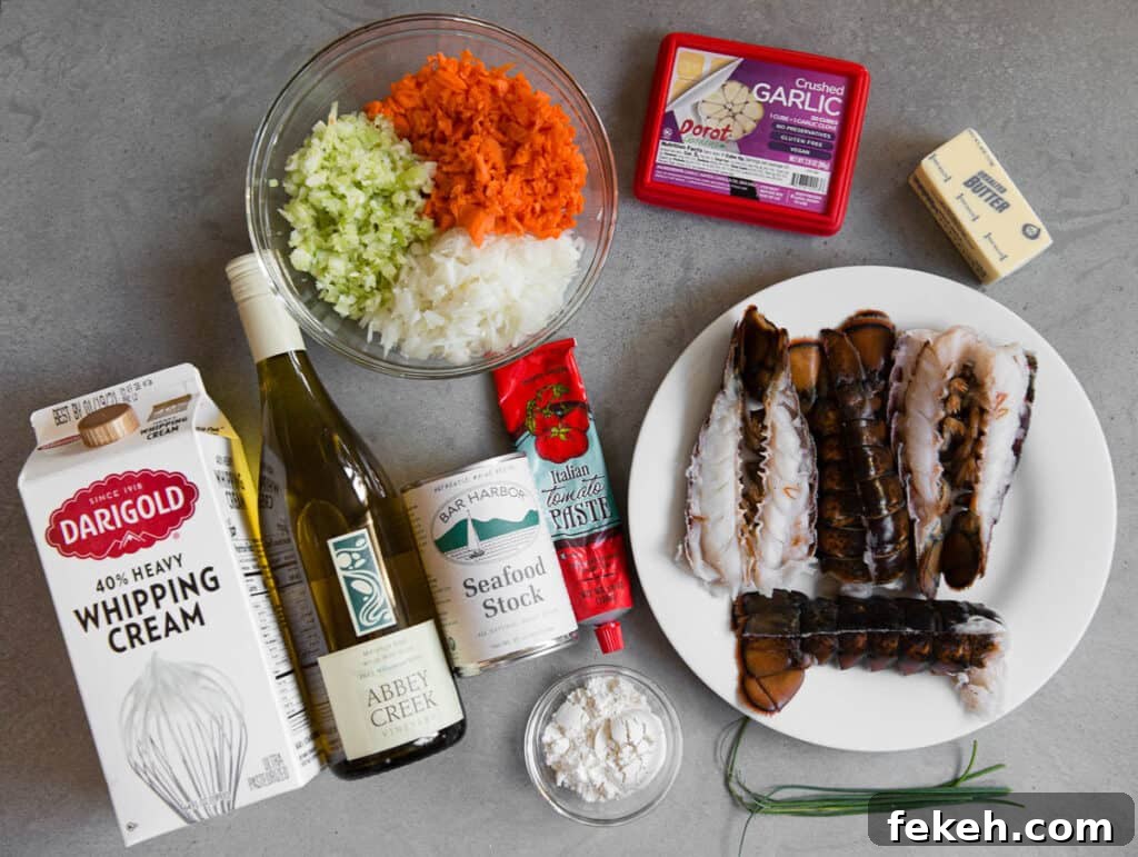 ingredients to make lobster bisque
