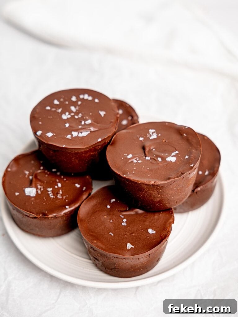 No-Bake Mini Triple Chocolate Cheesecakes Recipe 3 A plate of mini triple chocolate cheesecakes.