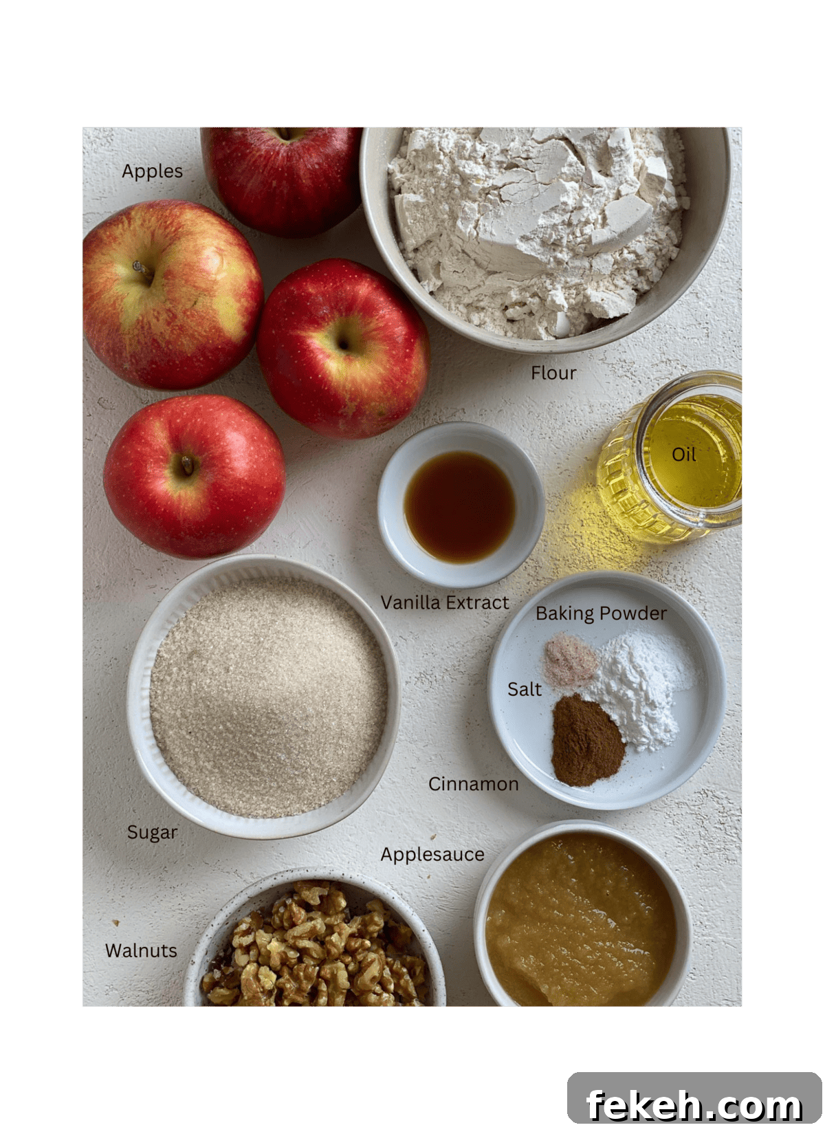 ingredients for Vegan Apple Muffins measured out against a white surface