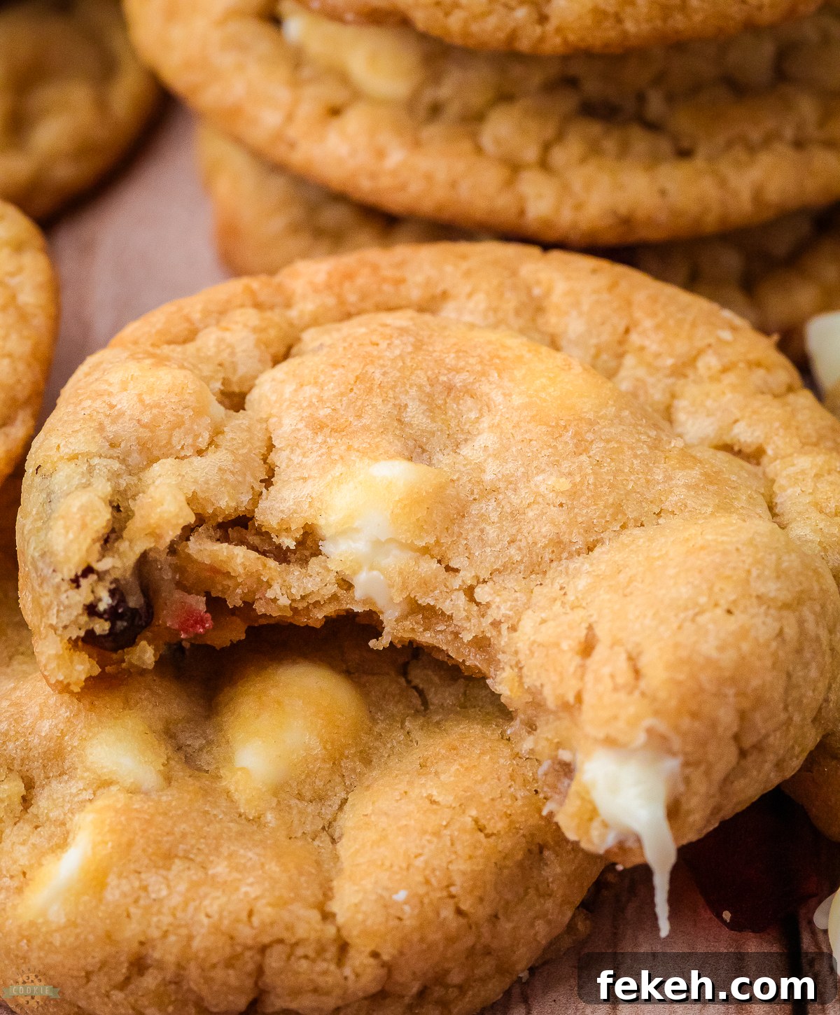 White Chocolate Cranberry Cookies Recipe for Holiday Baking 2 cranberry white chocolate cookie with a bite taken out
