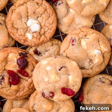 white chocolate cranberry cookies made with dried cranberries