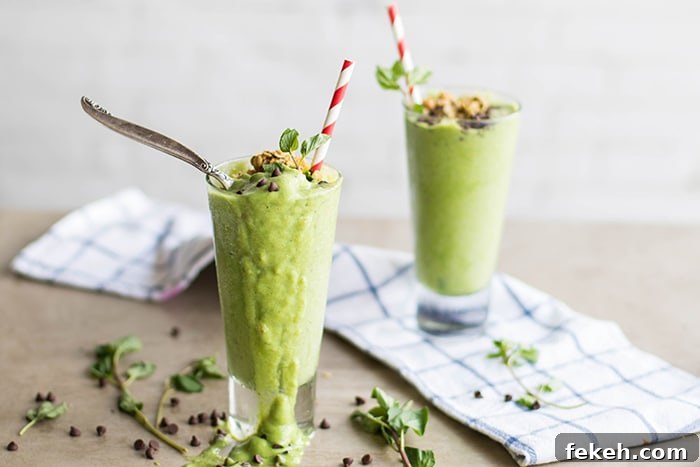 12 Clean-Eating Recipes You’ll Love from 2017 6 Chocolate Chip Mint Smoothie / These creamy, dreamy smoothie tastes too much like a milkshake! All nutritious ingredients, no sugar. Like ice cream for breakfast!