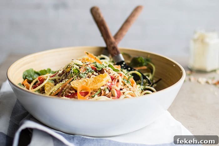 12 Clean-Eating Recipes You’ll Love from 2017 10 Asian Orange Sesame Zoodle Salad / This fun salad is bursting with flavor, crunch, and color. This makes a fabulous low carb sub for noodle dishes.