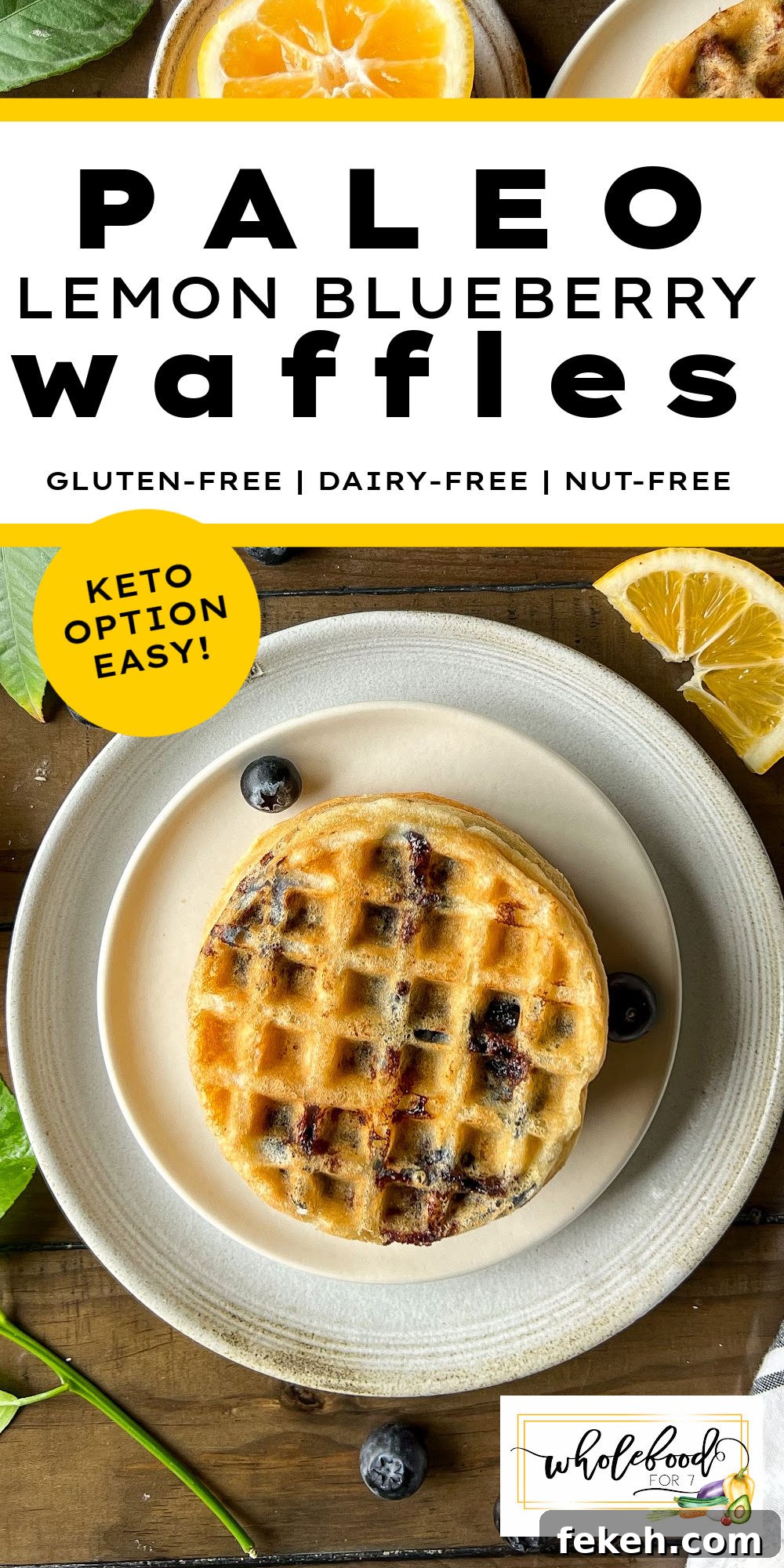 Lemon Blueberry Paleo Waffles Recipe for Grain-Free Breakfast 4 Lemon Blueberry Paleo Waffles - Gluten-free, dairy-free, nut-free, keto option.