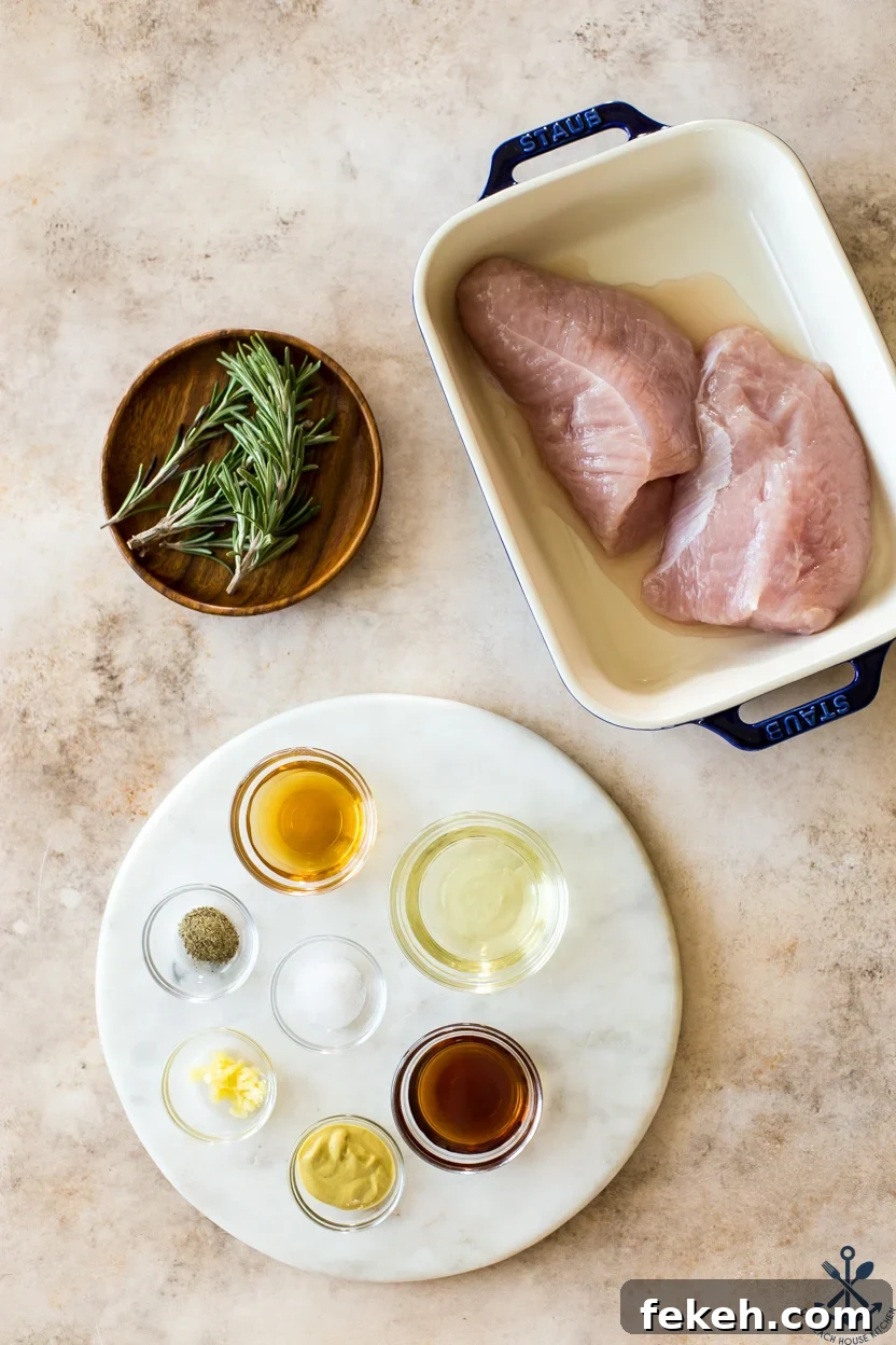Overhead photo of ingredients for marinated turkey tenderloins