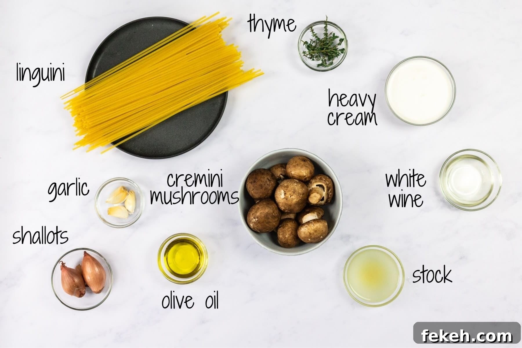 Creamy Garlic Mushroom Pasta Recipe: Rich, Silky Dinner Idea 3 Ingredients for creamy mushroom pasta with text labels.