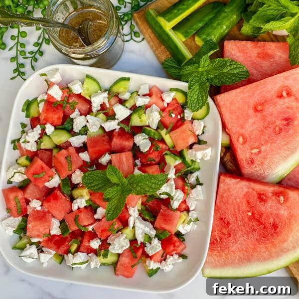 Watermelon, Cucumber & Feta Summer Salad Recipe 7 watermelon cucumber salad with ingredients