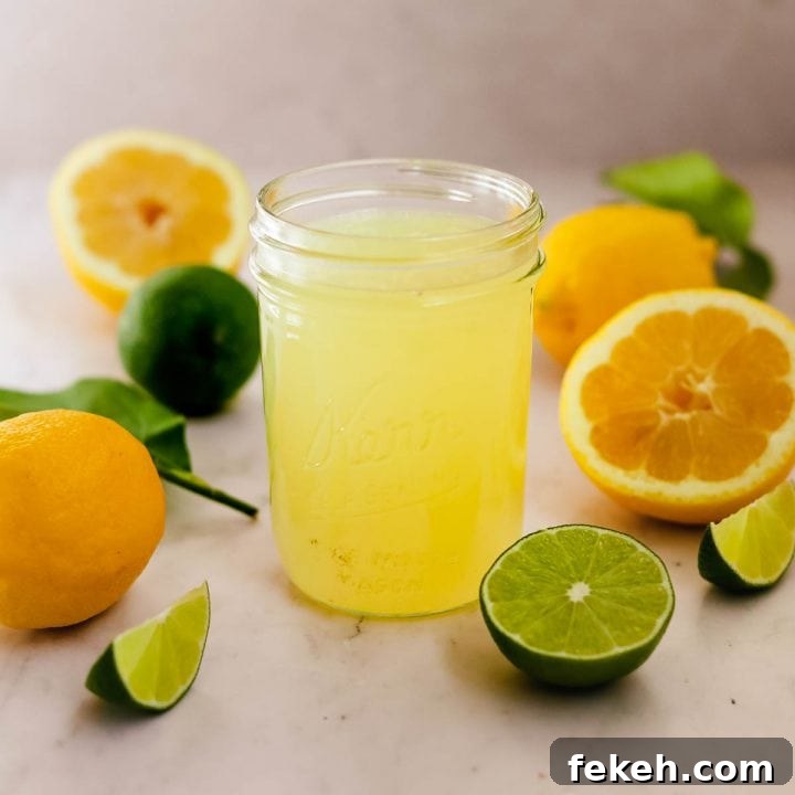Homemade Sweet and Sour Drink Mix made with lemon and lime in a mason jar.