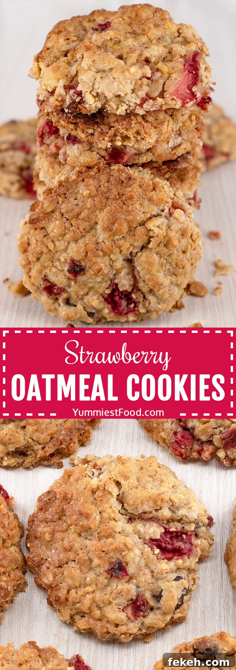 Chewy Strawberry Oatmeal Cookies with Fresh Fruit Bits 9 Chewy Strawberry Oatmeal Cookies - suitable for vegans and those who enjoy clean eating