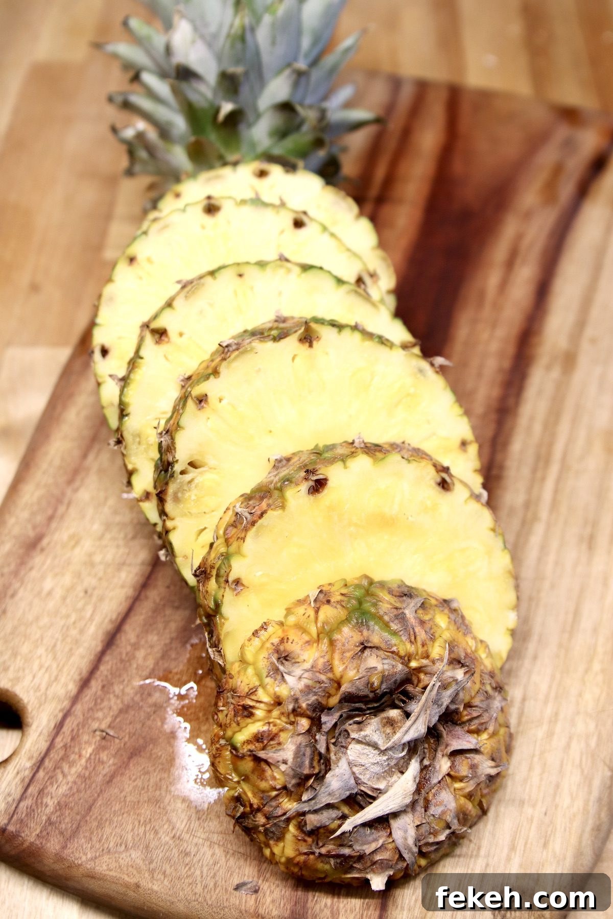 Spam and Pineapple skewers fresh pineapple with the ends- sliced into rounds