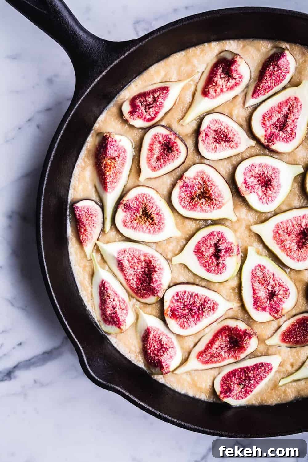 Irresistible Fall Fig Skillet Cake Recipe You’ll Crave 4 Fig Cake all ready for the oven, overhead shot.