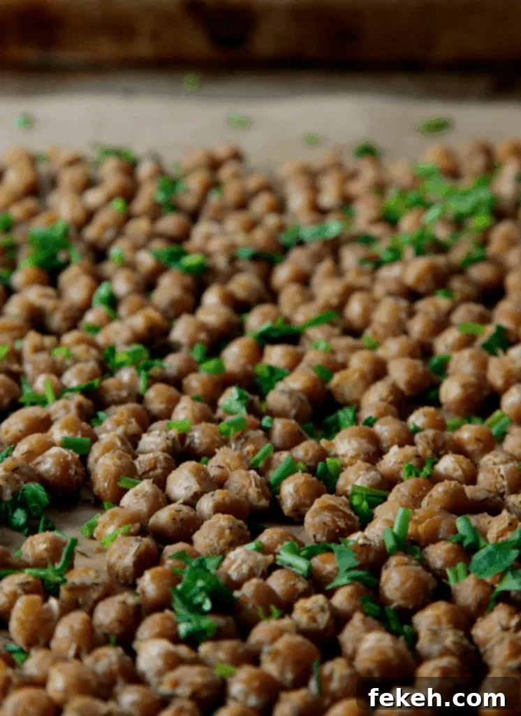 Cool Ranch Roasted Chickpeas laid out on a baking sheet