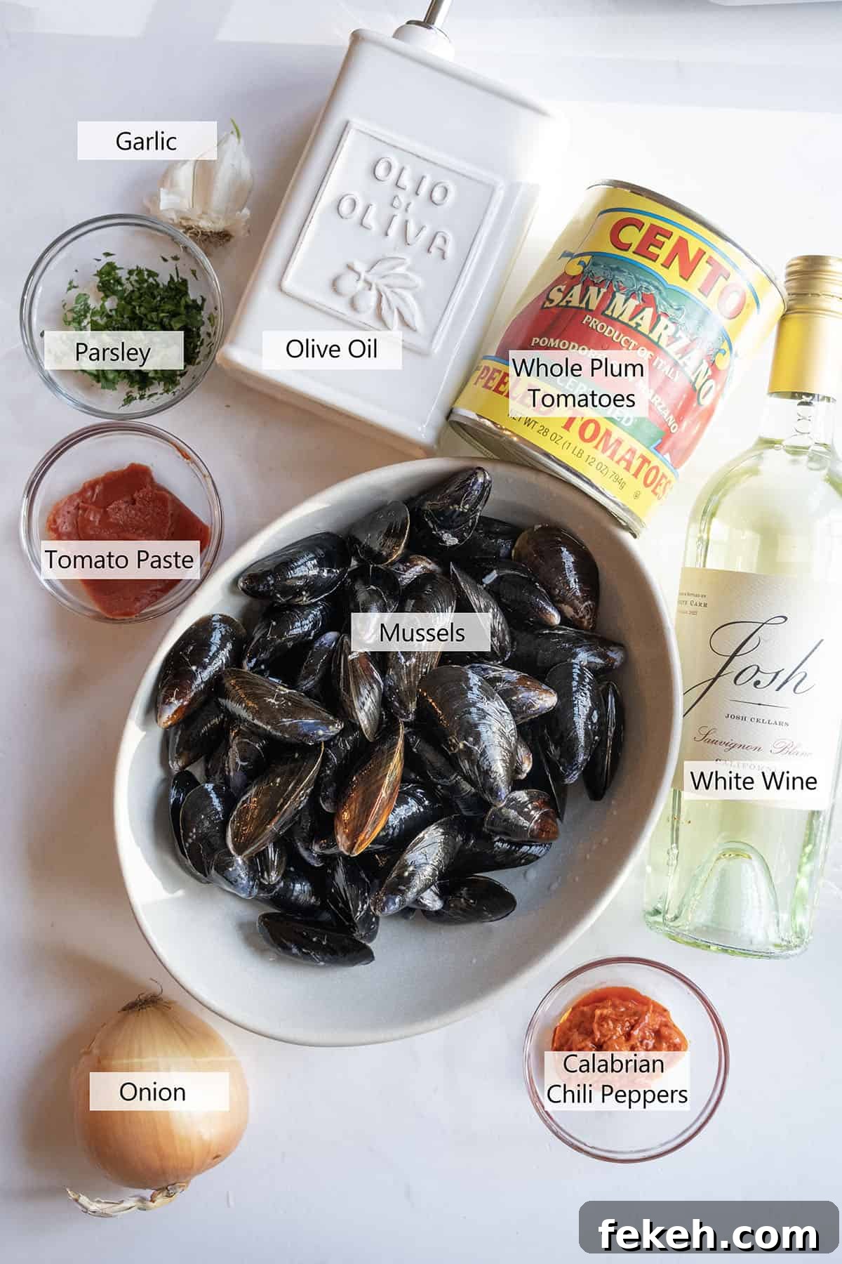 Spicy Mussels Fra Diavolo Recipe: Fiery Tomato & Garlic Stew 3 Ingredients for the recipe.