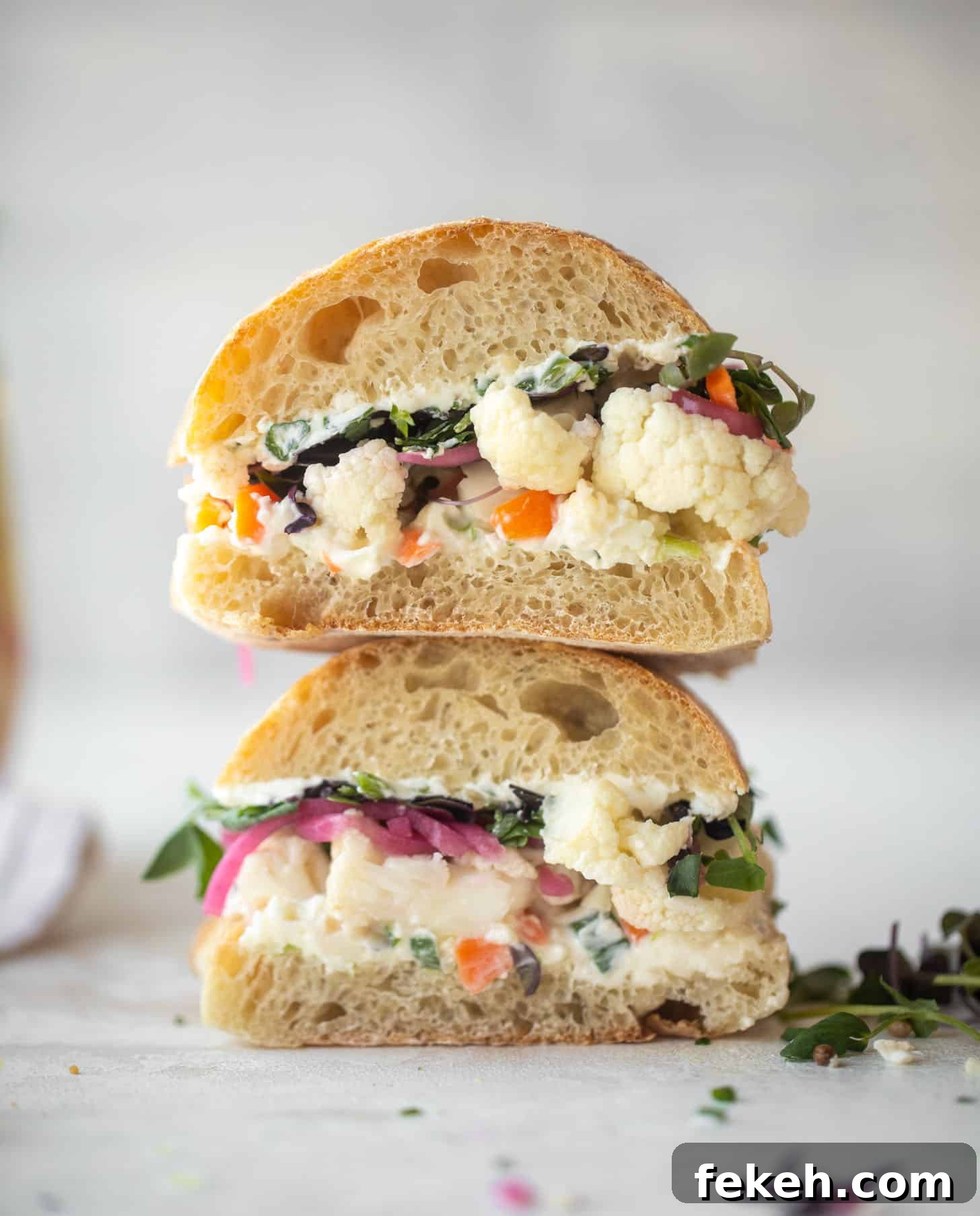 pickled veggie sandwich with scallion cream cheese